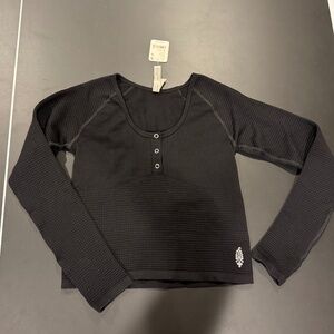 FP Movement by Free People Black Fitted Raglan Blouse